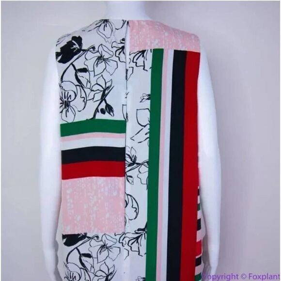 NEW SLNY floral print tie neck color block sleeveless dress, women's size 16W - Picture 8 of 16